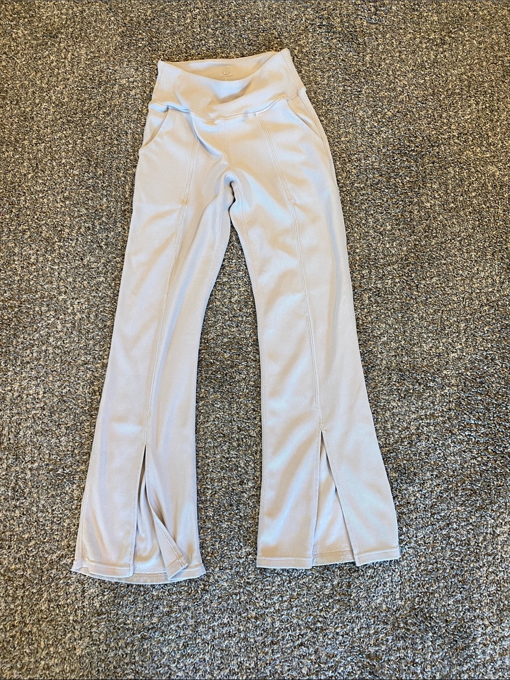 Women's Cream Flare Leggings with Front Slits